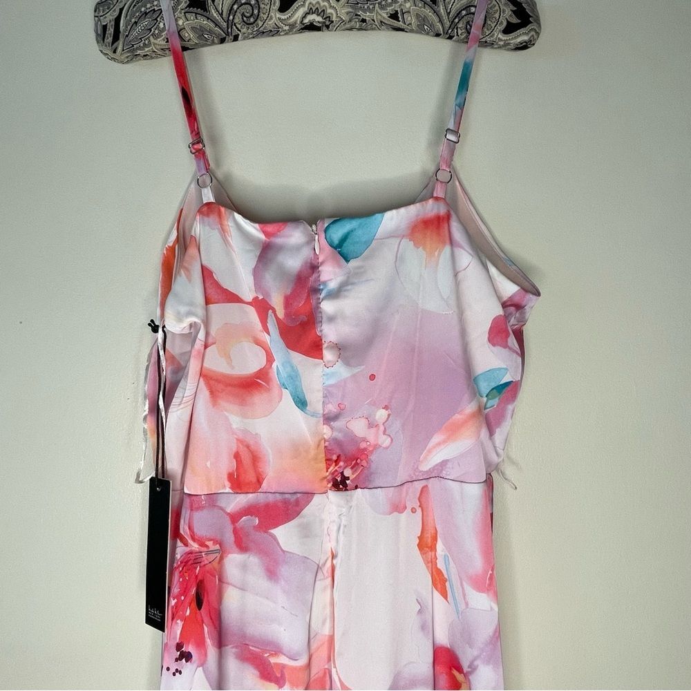 Nicole Miller Floral Dress Maxi Slip Long Sleeveless Satin Silky New Pink Small - Picture 7 of 14